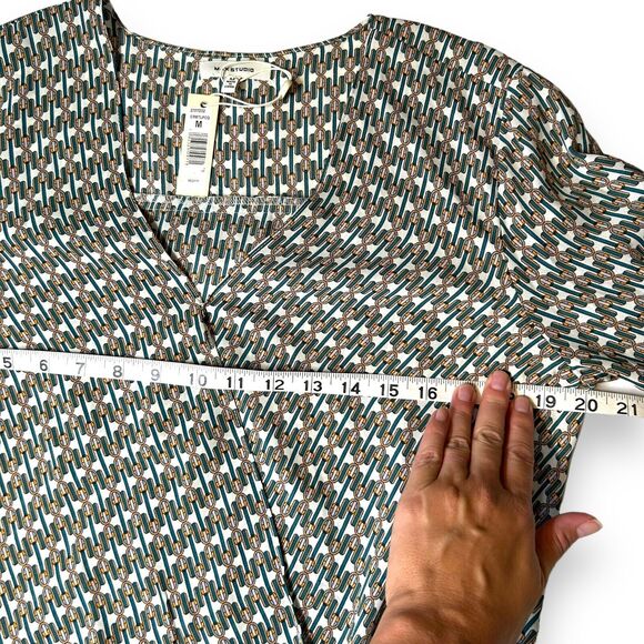 New MAX STUDIO Boho Print Faux Wrap Chiffon Boho Peasant Blouse Long Sleeve Sz M - Picture 4 of 11